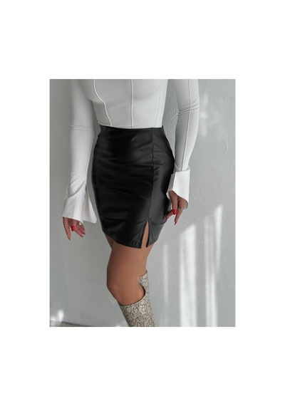 Luka Kadın Deri Kumaş Beli Lastikli Yırtmaçlı Tasarım Siyah Renk Mini Etek Siyah - 791367201 Siyah Luka Kadın Deri Kumaş Beli Lastikli Yırtmaçlı Tasarım Siyah Renk Mini Etek Siyah - 791367201 Siyah