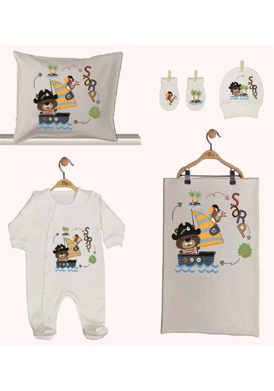 Pia Baby Gl 1938-02 İsme Özel Beşli Tulum Set Krem