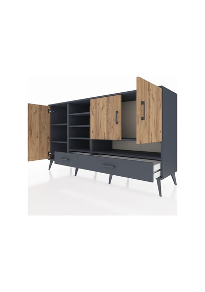 Kronos Konsol 8 Raflı 2 Çekmeceli 3 Kapaklı 176x59x99 Antrasit-ça Antrasit-çam/antrasit