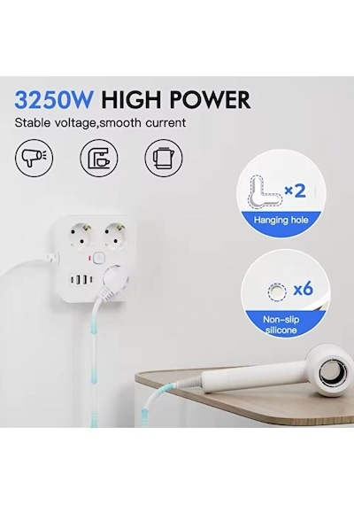Sonx Akım Korumalı Avrupa Tip - C Usb Soket Kartı 2 Metre - Güvenli Ve Uzun Kablo Çözümü