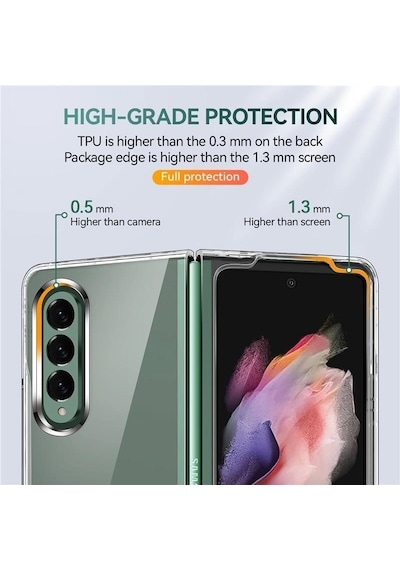 Samsung Galaxy Uyumlu Z Fold 3 Sert Kristal Kapak Koruma Kılıf - Şeffaf