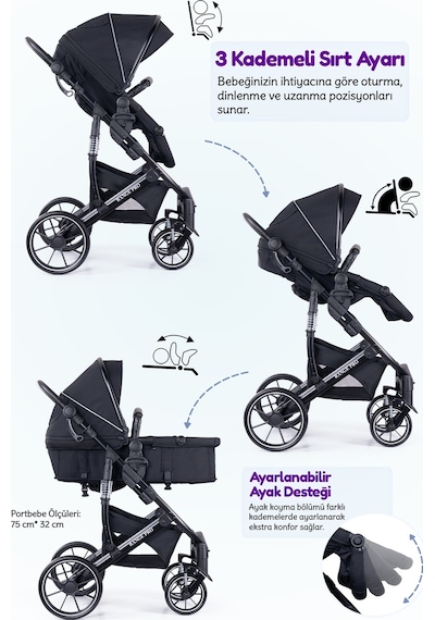 Prego Range Pro Portbebeli i- Size Sertifikalı Travel Bebek Arabası - UPF 50 + UV Korumalı