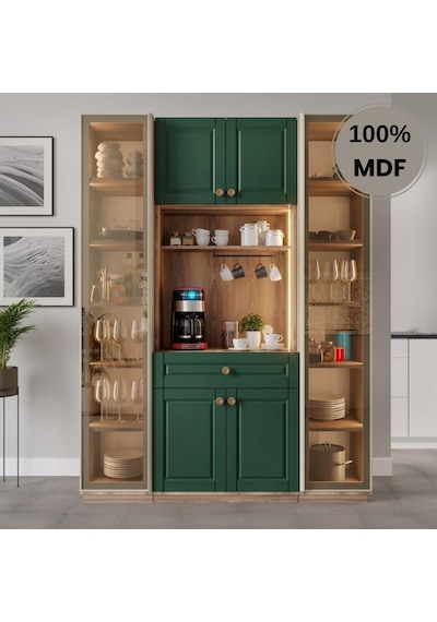 Form Kahve Köşesi Dolabı %100 Mdf Temperli Cam Hazır Mutfak Dolabı Yeşil Form Kahve Köşesi Dolabı %100 Mdf Temperli Cam Hazır Mutfak Dolabı Yeşil
