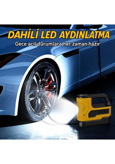 Tr Araç Lastik Hava Kompresörü 150 Psı Taşınabilir Dijital Göstergeli Led Işıklı Hava Pompası Çok Amaçlı Ş