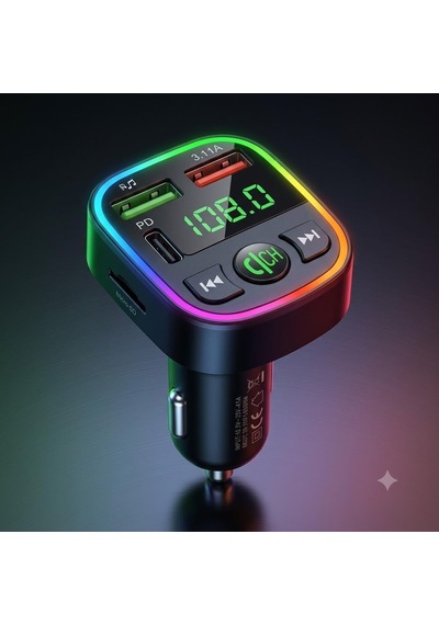 Araç İçi Bluetooth Fm Transmitter, Kablosuz Mp3 Çalar, Çift Usb Ve Type-c Şarj Portlu, Tf Kart