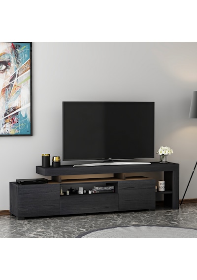 T0014 Led Işıklı Tv Sehpası - Ahşap Siyah Ahşap Siyah