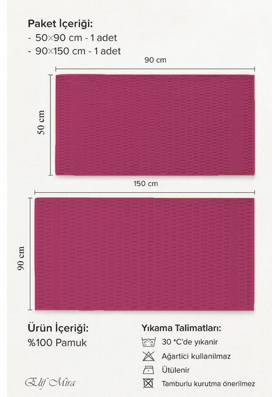 Banyo Havlu Seti %100 Pamuk 2 Parça 50 90 + 90 150 Cm Soft Comfort Vişne