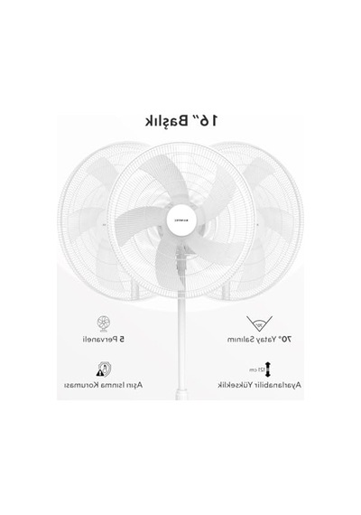 16 İnç Ayaklı Vantilatör - 50 W Güç Ve Beyaz Renk Seçeneği İle Ferahlatıcı Hava