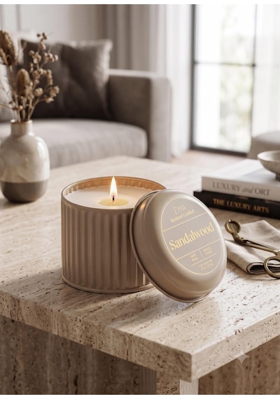 The Mia Calm Sandal Ağacı Kokulu Kahve Kapaklı Mum 600 Gr Beyaz
