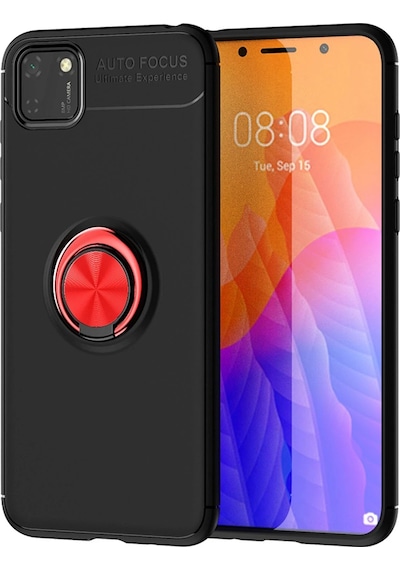 Newface - 628 - Huawei Y5p Kılıf Range Yüzüklü Silikon - Csmo-tex - - Siyah-kırmızı