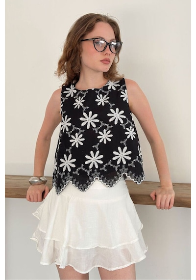 Verymoda Nakışlı Kolsuz Bluz D2872 Siyah