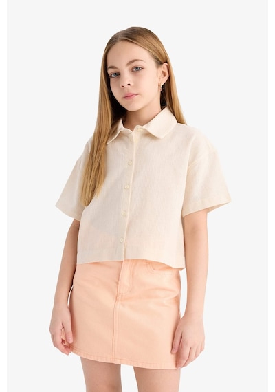 DeFacto Kız Çocuk Cropped Fit Pamuklu Sırt Baskılı Kısa Kollu Gömlek E4258A825SMBG132