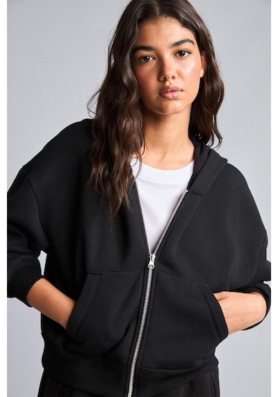 Defacto Regular Pamuklu Fıt Kapüşonlu Fermuarlı Siyah Sweatshirt I2412ax26aubk81 Siyah-bk81