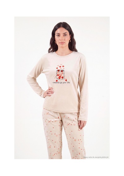 Lela Desenli Yumuşak Dokulu Uzun Kollu Pijama Takımı Kadın Pijama Takımı 65750155 Somon