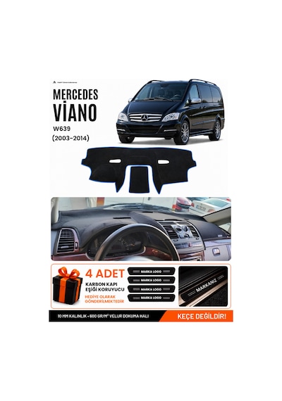 Mercedes Viano W639 2003-2014 Uyumlu Torpido Örtüsü, Torpido Kılıfı - Siyah Mavi