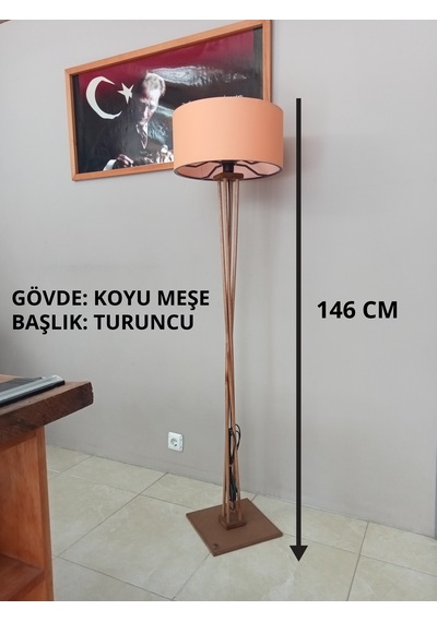 Turuncu Başlık-koyu Meşe- Ahşap Lambader- Köşe Lambası
