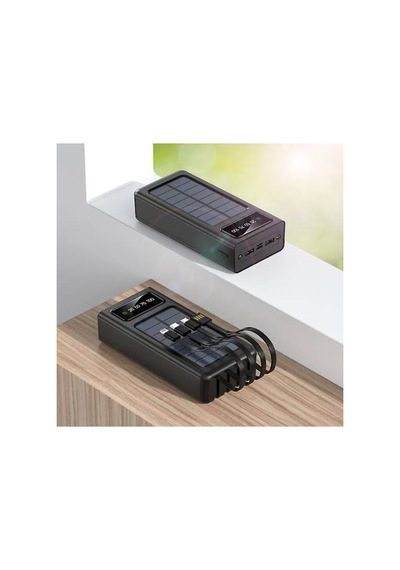 20000 Mah Güneş Enerjili Powerbank Ios Android Uyum Lcd Ekranlı Type C Mikro Usb Lightning Çıkışlı Siyah