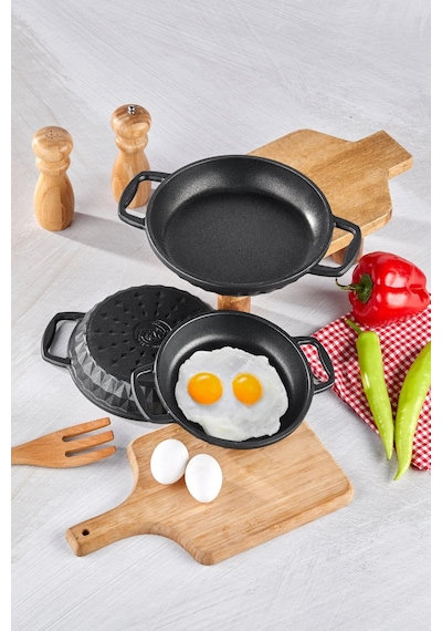Taç Bella 3'lü Granit Döküm Sahan Seti 18 - 20 - 22 Cm Siyah