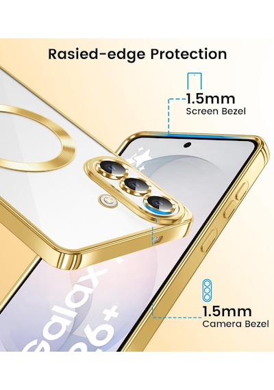 Samsung Galaxy S26 Plus Uyumlu Kılıf Kamera Lens Koruyuculu Magsafe Özellikli Telefon Kılıfı Kapak Gold