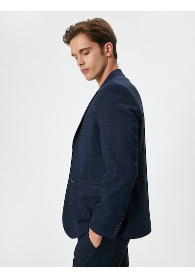 Koton Blazer Ceket Ekose Kapaklı Cepli Düğmeli Regular Fit Lacivert Ekose 5wam50009hw Lacivert