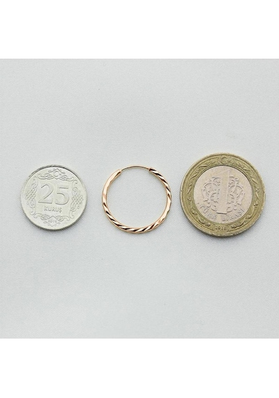 Yelpaze Kalemli Pembe Altın Halka Küpe Çapı: 2.20cm Pembe Altın