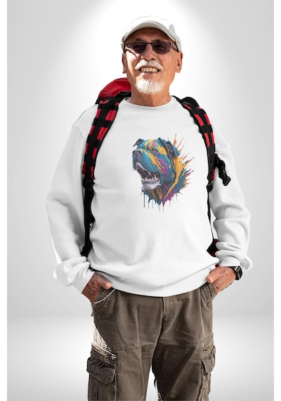 Köpek Saint Bernard Havlama Unisex Beyaz Baskılı Sweatshirt Beyaz