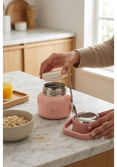 Cooker Leopar 500 Ml Kaşıklı Yemek Termosu Yk1516 Pembe