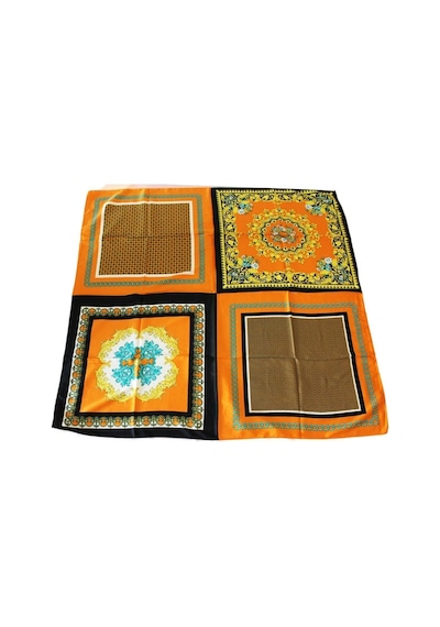 Tikitonki Çiçek Desenli Oranj Saten Eşarp - 90x90 Oranj Oranj