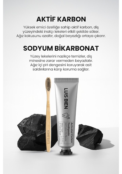 Luis Bien Aktif Karbon Diş Beyazlatma ve Temizleme Macunu 75 ML + Bambu Diş Fırçası