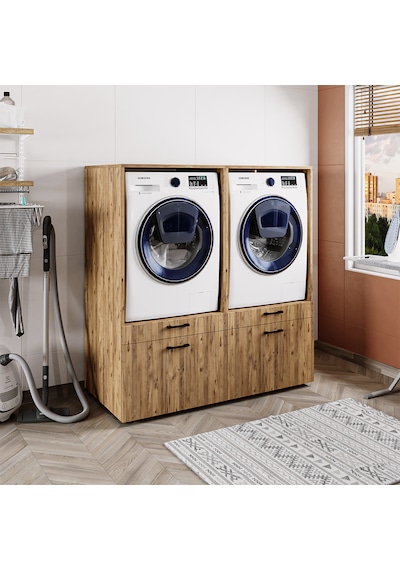 4 Çekmeceli Çamaşır Ve Kurutma Makinesi Dolabı, Banyo Dolabı Atlantik Çam