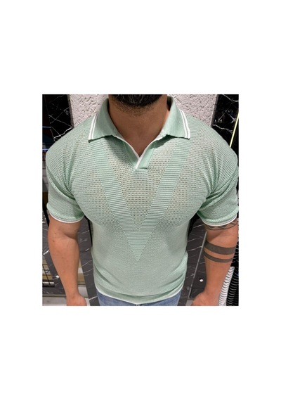 Cool Tarz Erkek Yumuşak Dokulu Polo Yaka Triko T-shirt Su Yeşili Su Yeşili