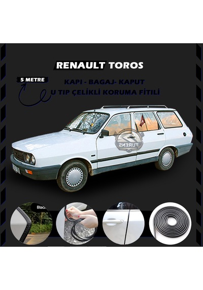 Renault Toros Oto Araç Kapı Koruma Fitili 5 Metre Parlak Siyah Renk