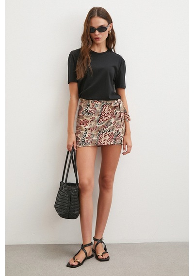 Never More Etnik Desen Mini Etek Bej