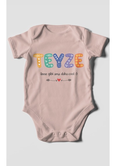 Morivokids Teyze Anne Gibi Ama Daha Cool Kısa Kollu Bebek Body %100 Pamuk Pastel Pembe