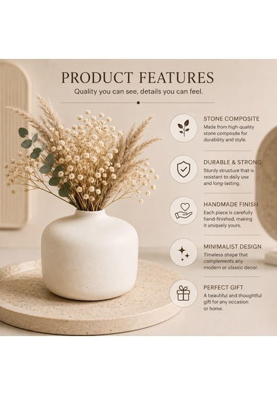 Mini Beyaz Dekoratif Vazo, 7 Cm, Mat Dokulu Minimalist Masa Üstü Vazo, Kuru Çiçek Ve Pampas İçin, İskandinav Japa Diğer