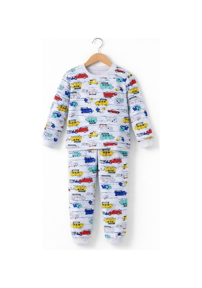 Free Beka Araba Desenli Erkek Çocuk Uzun Kollu Pamuklu Alt Üst Pijama Takımı Gri