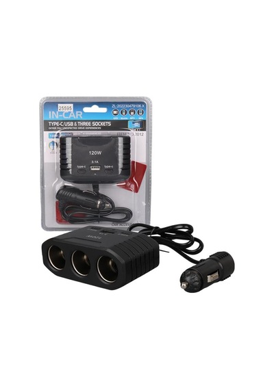 Olesson 2012 12-24v Çift Type-c - Tek Usb Girişli 120w 80cm Kablolu 3 Lü Araç Çakmak Çoklayıcı