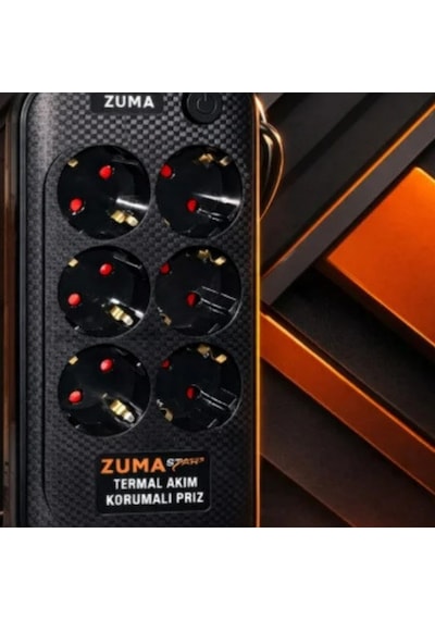 Zuma Termal Akım Korumalı 6 Soket 3 Metre Priz Açma Kapama Tuşlu Çocuk Korumalı Siyah 3 m