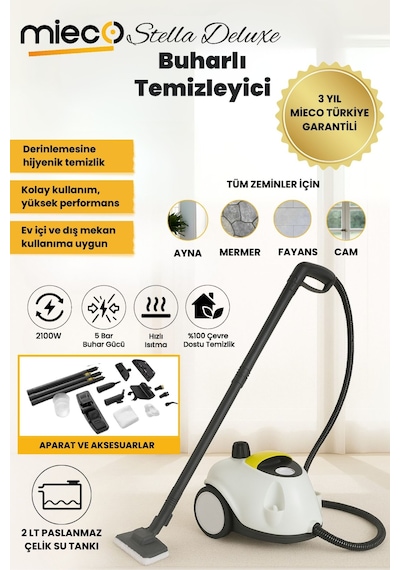 Mieco Stella Deluxe 5 Bar/ 2100 W / 20 Parça Buharlı Temizleyici