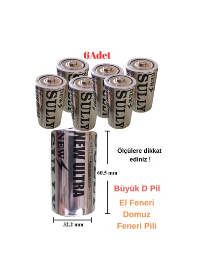 6 Adet D Pil El Feneri Radyo Domuz Feneri Pili Ölçüyü Dikkate Alınız 32mmx60mm