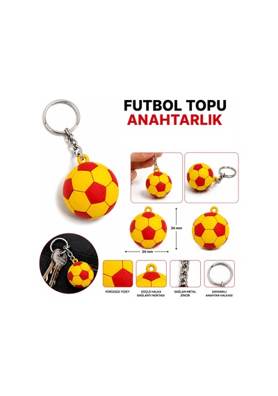 Anahtarlık Futbol Topu 3 Cm Sarı Kırmızı 10 Lu Paket Qtop Q-1016