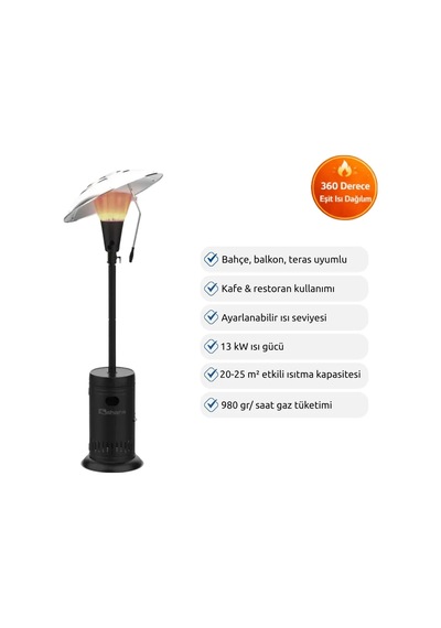 Aygaz 360 Isı Odağı Dış Mekan Isıtıcı 13 Kw, Lpg Li, Tekerlekli, Ayarlanabilir Isı