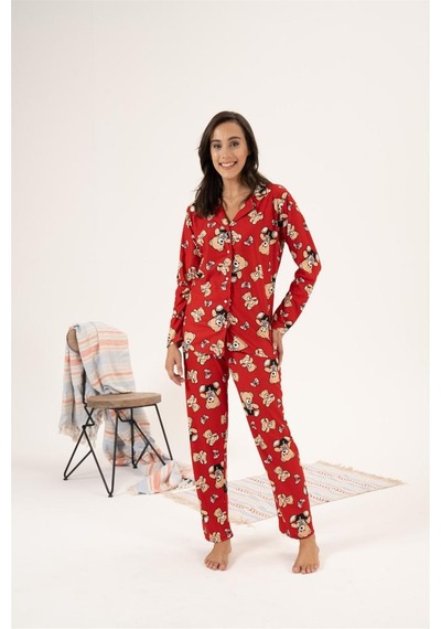 Estiva Desenli Önden Düğmeli Süet Bayan Pijama Takım 001