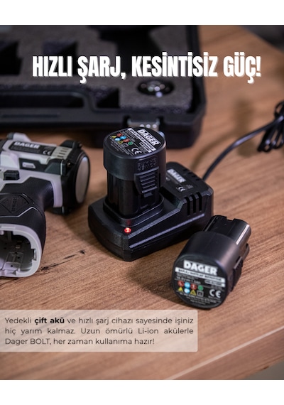 Dager BOLT 16.8V Kömürsüz Darbeli Şarjlı Matkap Vidalama Seti | 60Nm | Çift Akü + 85 Parça Aksesuar + Hızlı Şarj | Gri Dager BOLT 16.8V Kömürsüz Darbeli Şarjlı Matkap Vidalama Seti | 60Nm | Çift Akü + 85 Parça Aksesuar + Hızlı Şarj | Gri