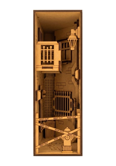 Algwooddesign Diorama Ahşap Maket, 40 Parça Dıy Minyatür Şehir Sokağı Dioraması, Peri Led Dahil, Mdf 3d Puzzle, Book Nook Ve Dekorasyon Seti, 13,95 X 6,12 X 18,09 Cm