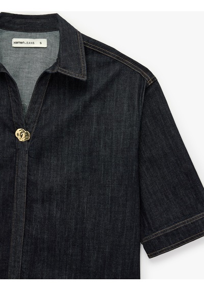Koton Rahat Kalıp Metal Düğme Detaylı Klasik Yaka Kısa Kollu Denim Gömlek Raw 7wal60005md 63x Koton Rahat Kalıp Metal Düğme Detaylı Klasik Yaka Kısa Kollu Denim Gömlek Raw 7wal60005md 63x