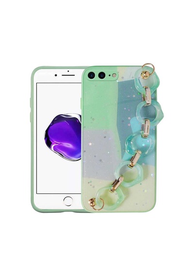 Apple Uyumlu iPhone 7 Plus Kılıf Simli Desenli El Askılı Tutacaklı Zore Elsa Silikon Kapak