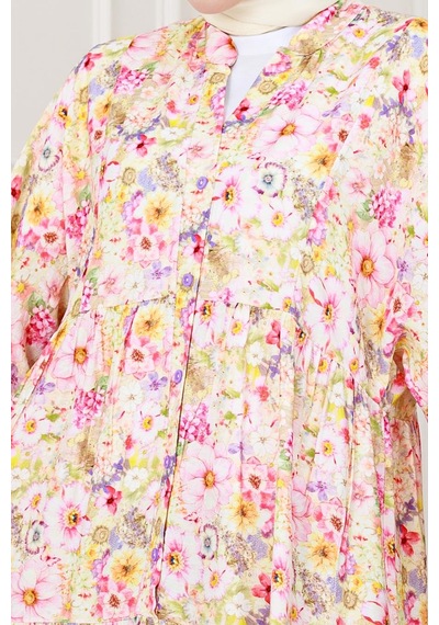 Sevitli Lilyum Çiçekli Elbise-pembe-5257 Pembe
