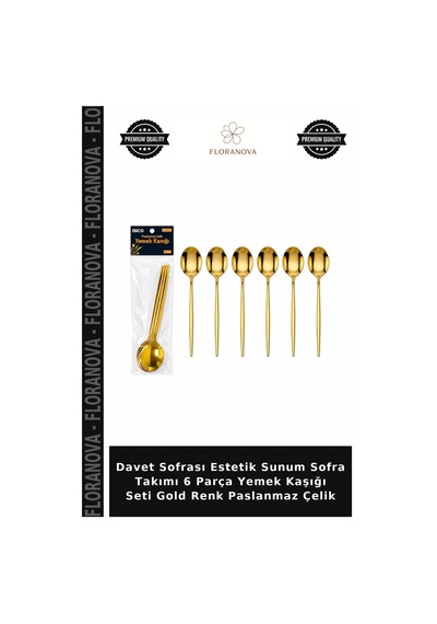 Davet Sofrası Estetik Sunum Sofra Takımı 6 Parça Yemek Kaşığı Seti Gold Renk Paslanmaz Çelik Çok Renkli