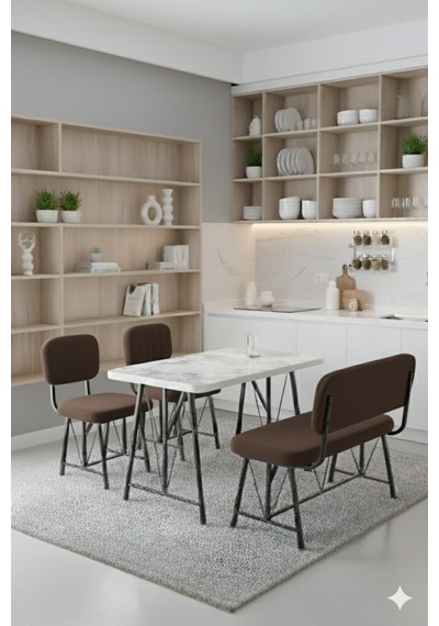 Elfin 70x110 Efes Sabit, 2 Sandalye 1 Bench, Masa Sandalye Takımı, Mutfak Masası Takımı - Kahverengi Elfin 70x110 Efes Sabit, 2 Sandalye 1 Bench, Masa Sandalye Takımı, Mutfak Masası Takımı - Kahverengi